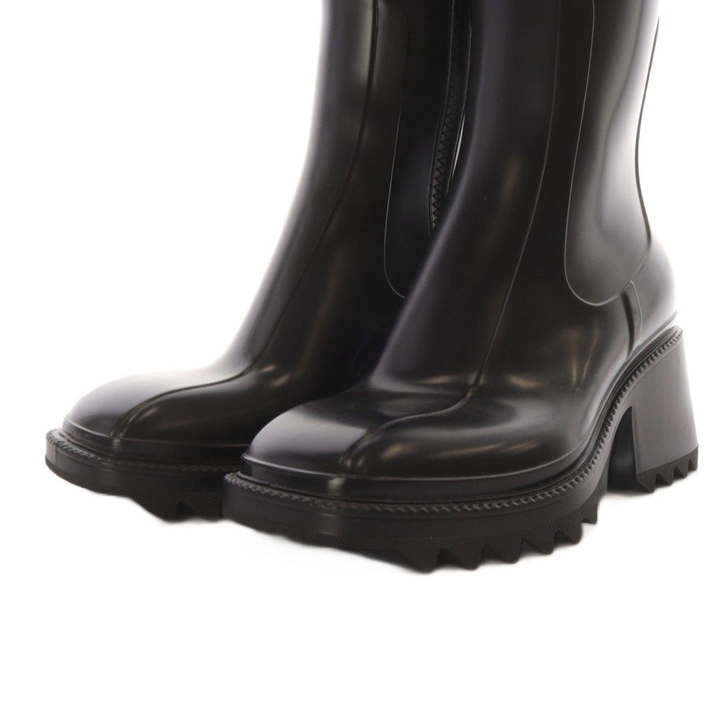 Chloé ブラックヒール長靴 Chloé ブラックヒール長靴 Chloé ブラックラバー長靴 ヒール付き 38