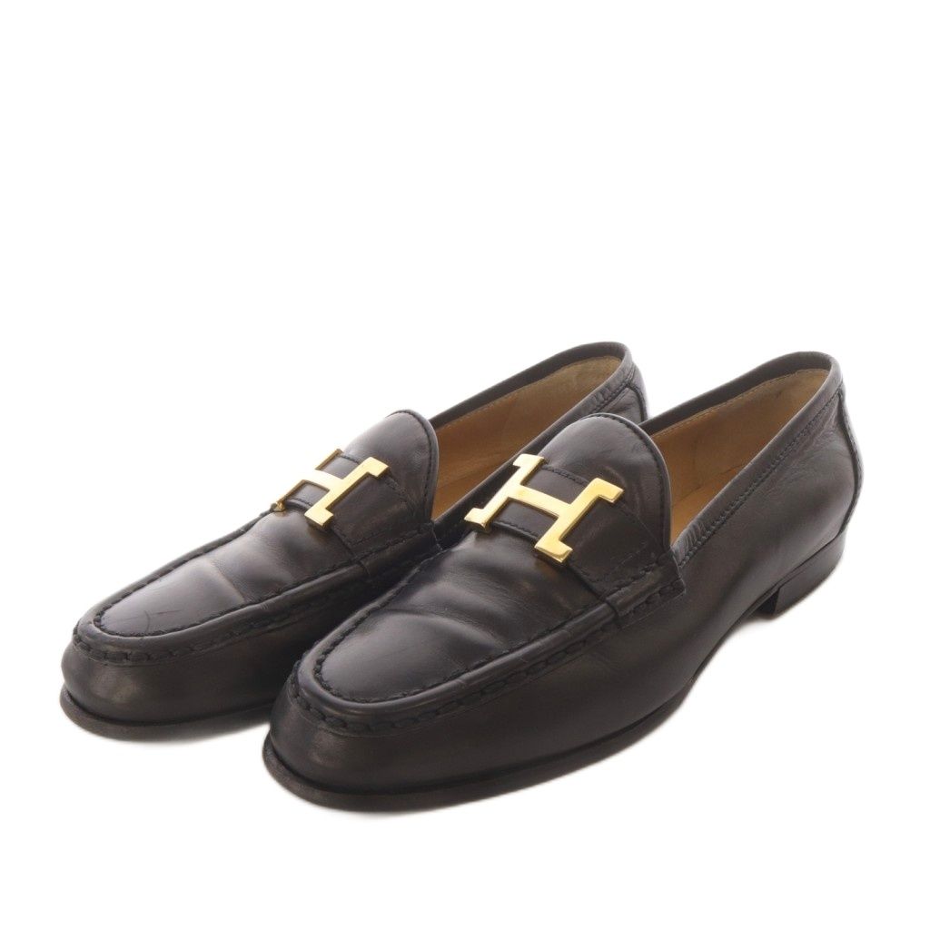 HERMES エルメス　Hロゴ　ゴールドロゴ　ローファー　ブラック　黒 HERMES エルメス Hロゴ ゴールドロゴ ローファー ブラック 黒 HERMES