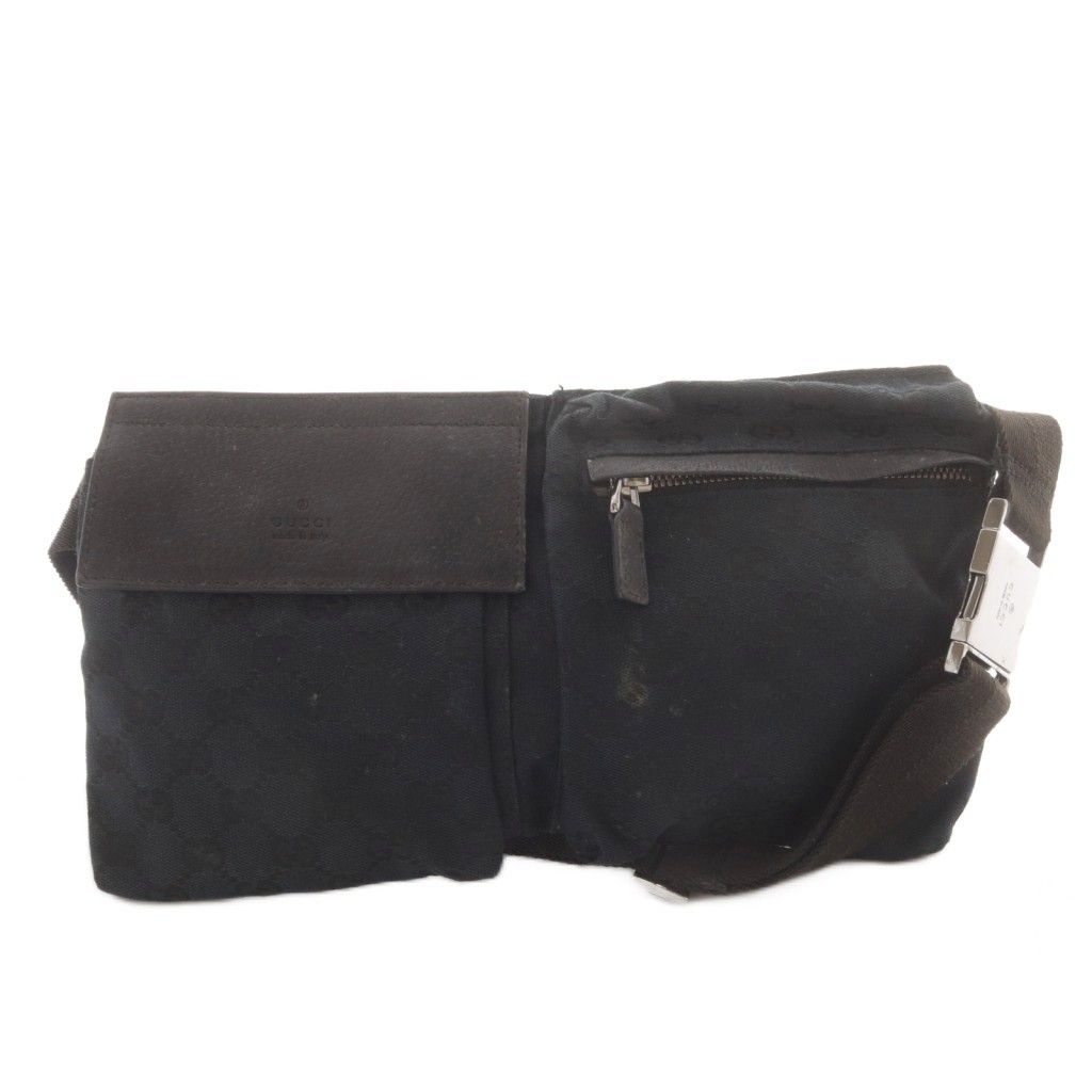 GUCCI ウエストポーチ／ボディバッグ GGキャンバス ブラック GG （美品） グッチ GUCCI ウエストポーチ ボディバッグ ナイロン