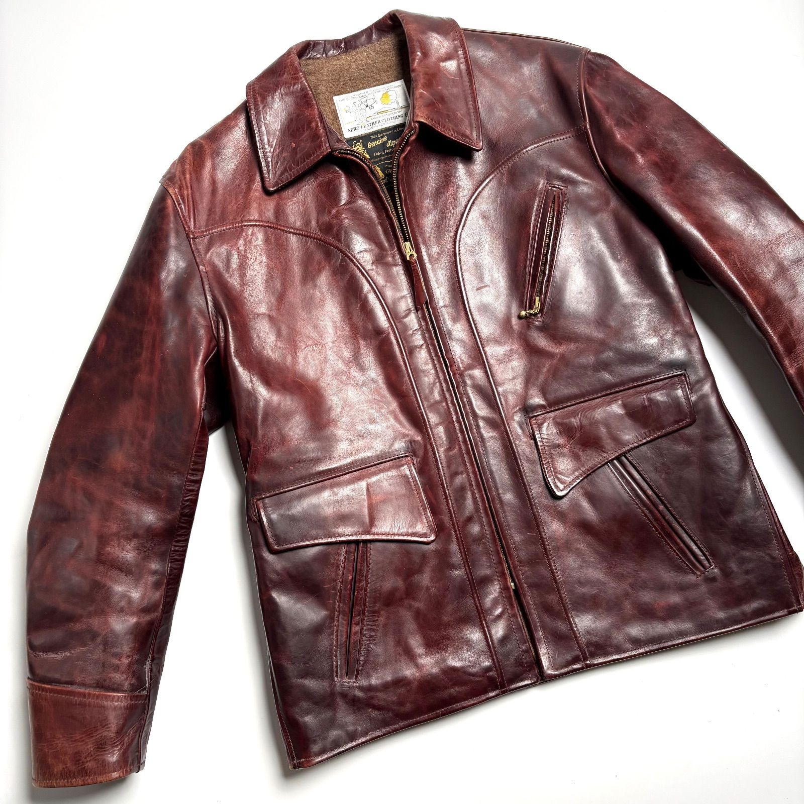 スコットランド製】AERO LEATHER レザージャケット バーガンディ 42 馬