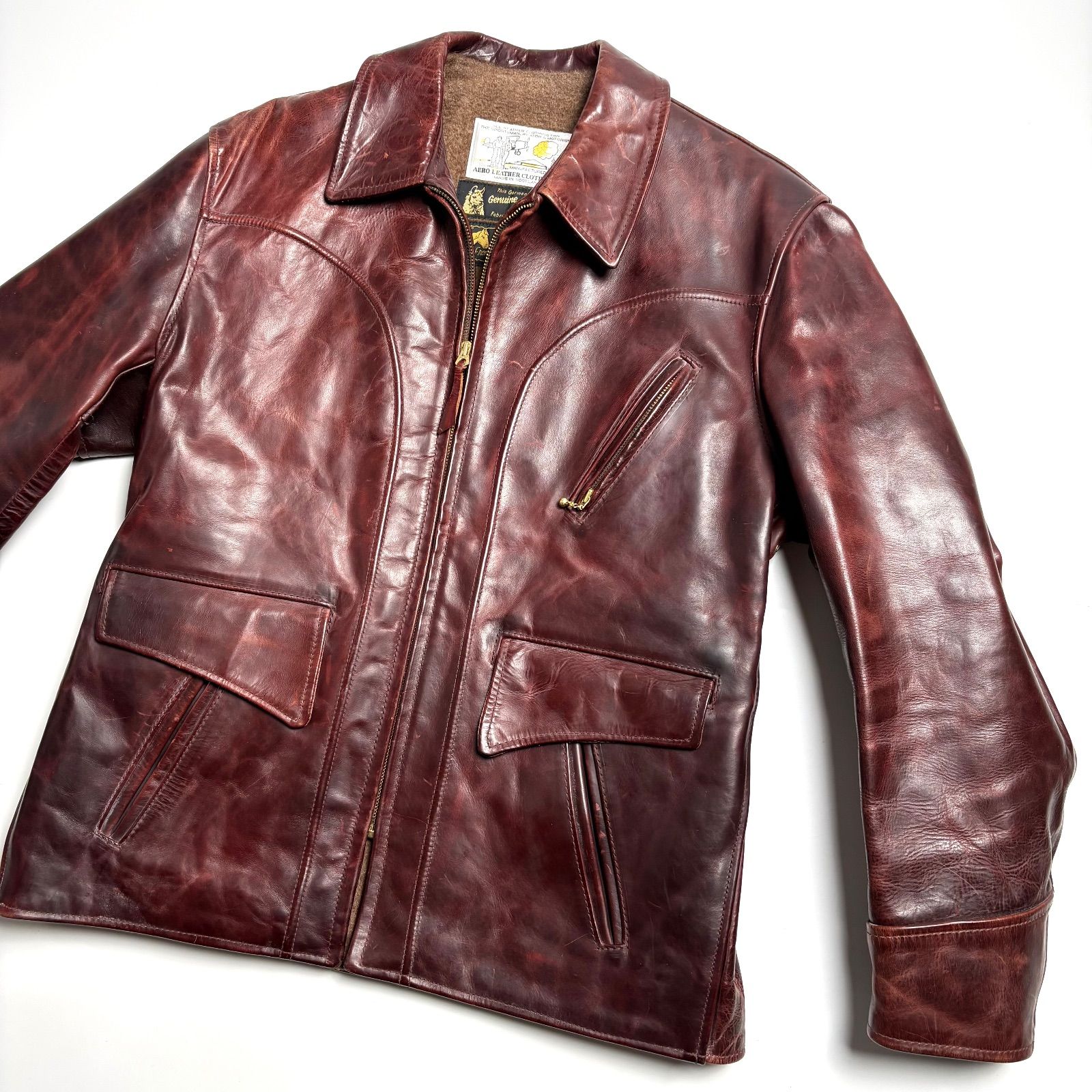スコットランド製】AERO LEATHER レザージャケット バーガンディ 42 馬