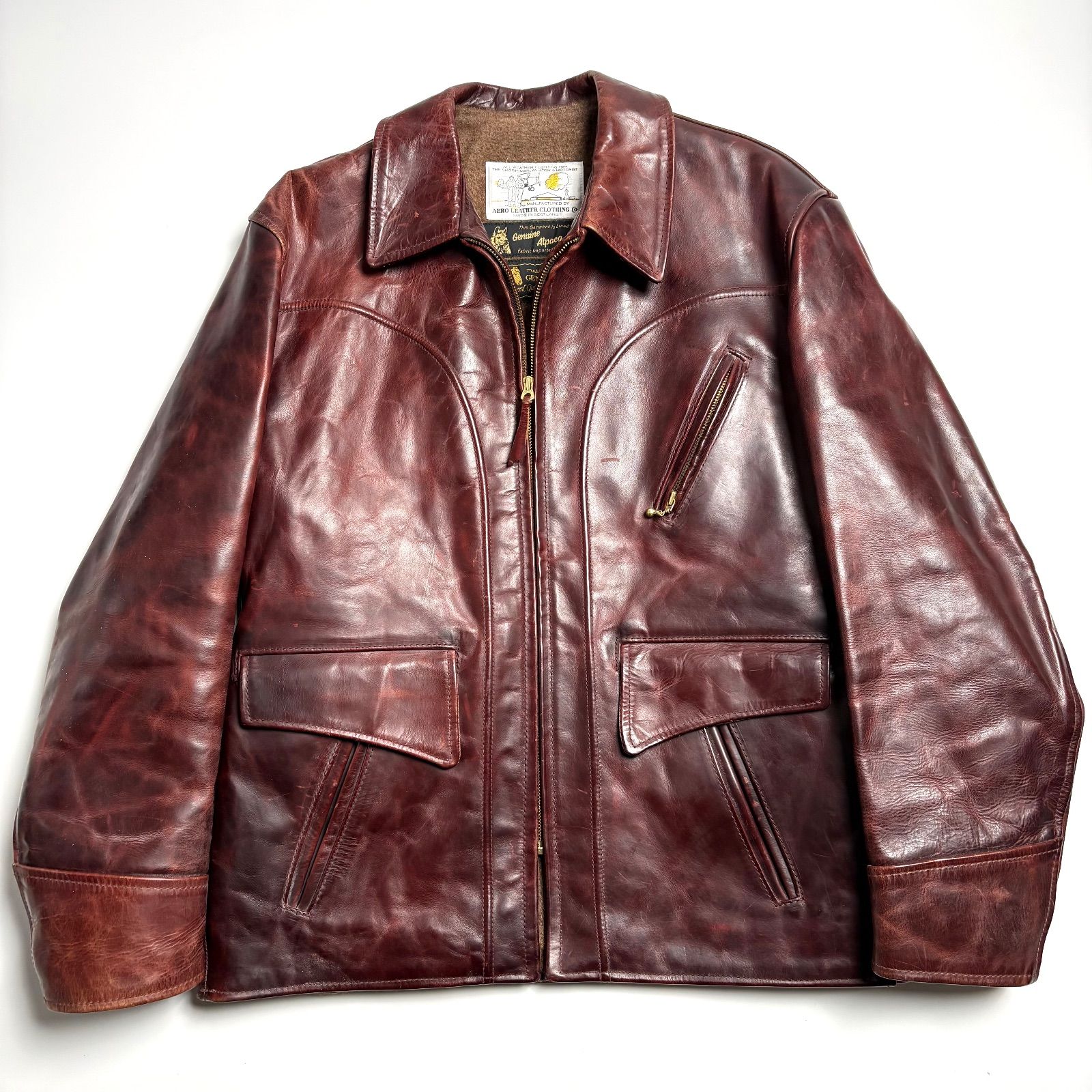 スコットランド製】AERO LEATHER レザージャケット バーガンディ 42 馬