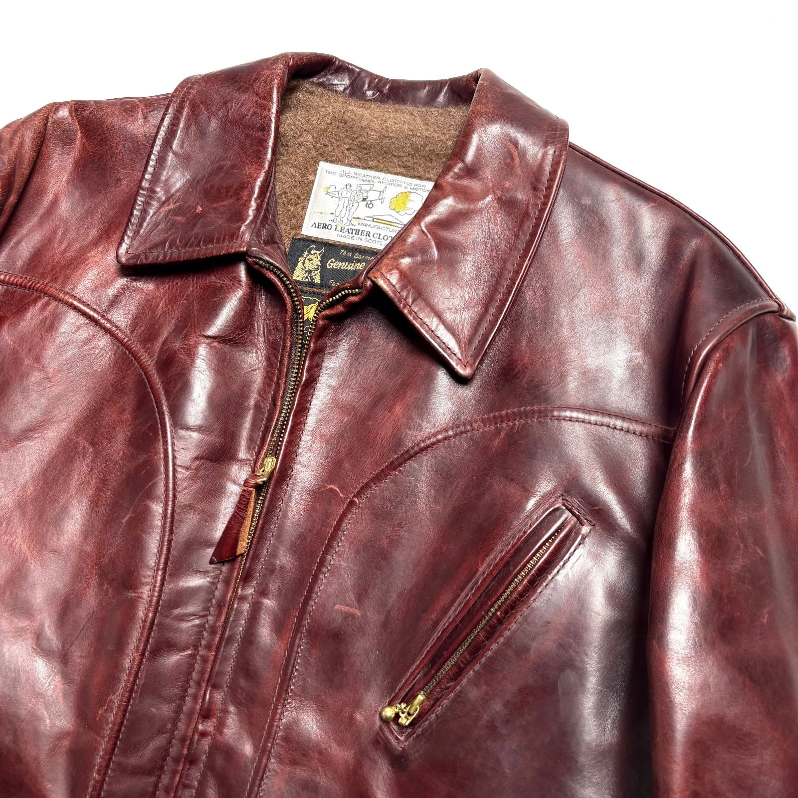 スコットランド製】AERO LEATHER レザージャケット バーガンディ 42 馬