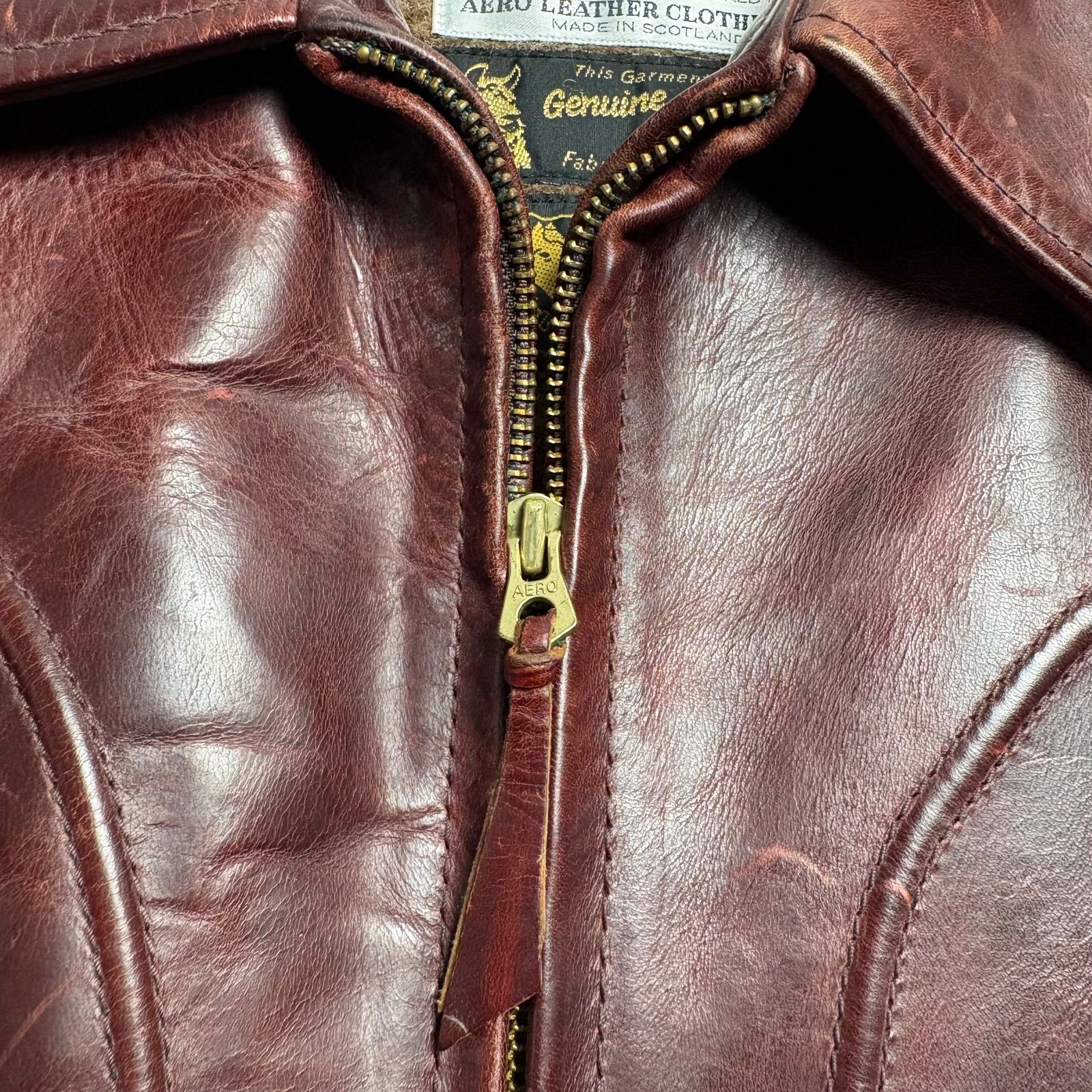 スコットランド製】AERO LEATHER レザージャケット バーガンディ 42 馬 