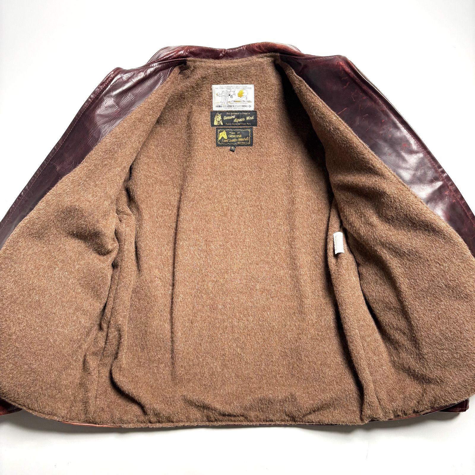 スコットランド製】AERO LEATHER レザージャケット バーガンディ 42 馬 