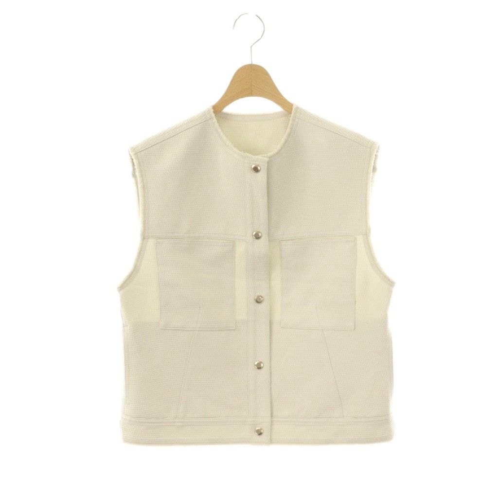 ドゥロワー Drawer シルクコットン ベスト ジレ カットオフ ホワイト