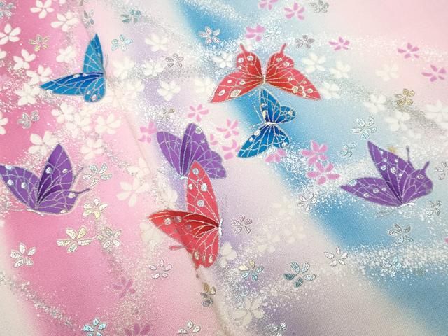 平和屋着物□豪華振袖 孔雀舞蝶花文 暈し染め 正絹 逸品 CABA7803fb