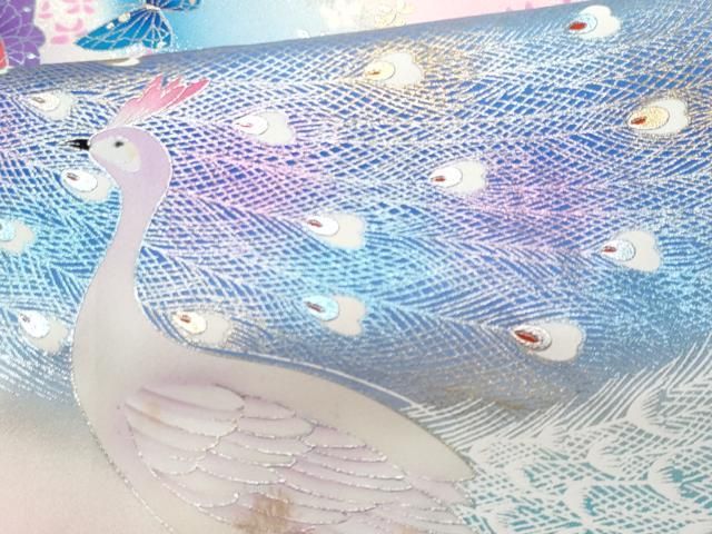 平和屋着物□豪華振袖 孔雀舞蝶花文 暈し染め 正絹 逸品 CABA7803fb