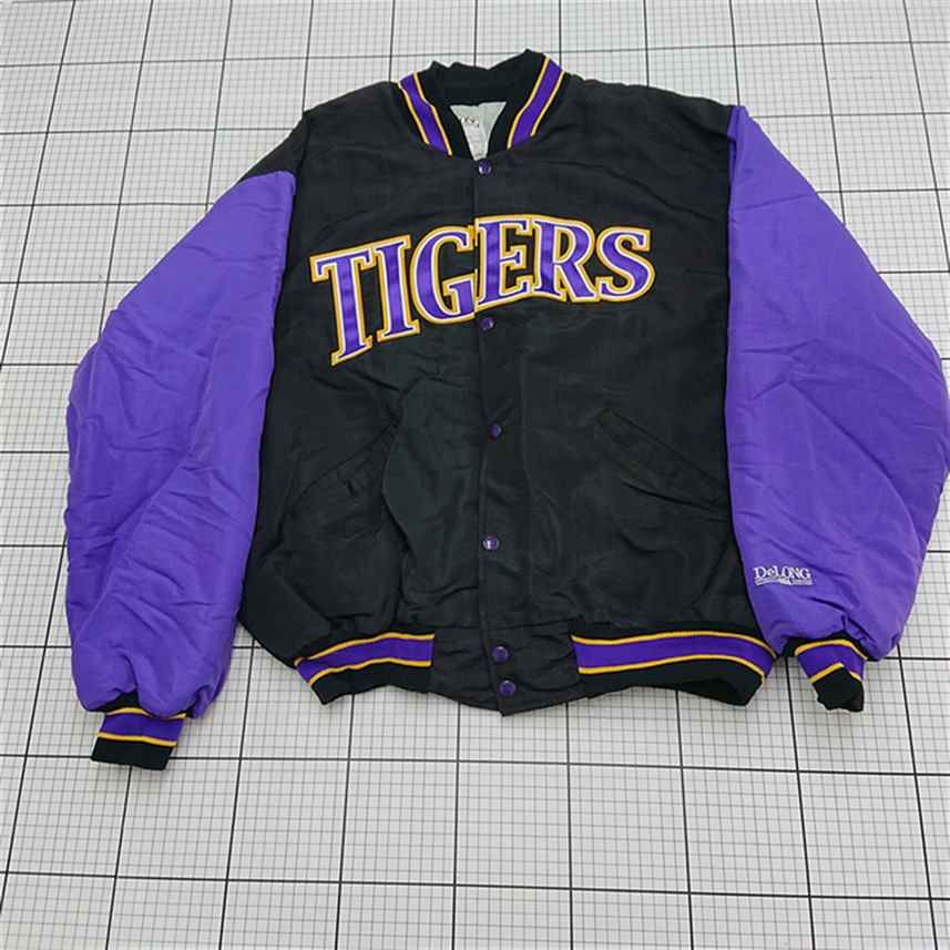 DeLONG スタジャン ブラック/ブルー XLサイズ 中古・古着通販】delong (デロング) レザースリーブスタジャン