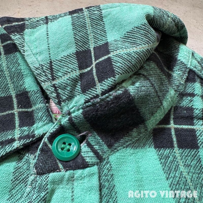 50s PENNEY'S ターコイズチェックネルシャツ S プリントネル 50s PENNEY'S ターコイズチェックネルシャツ S プリントネル