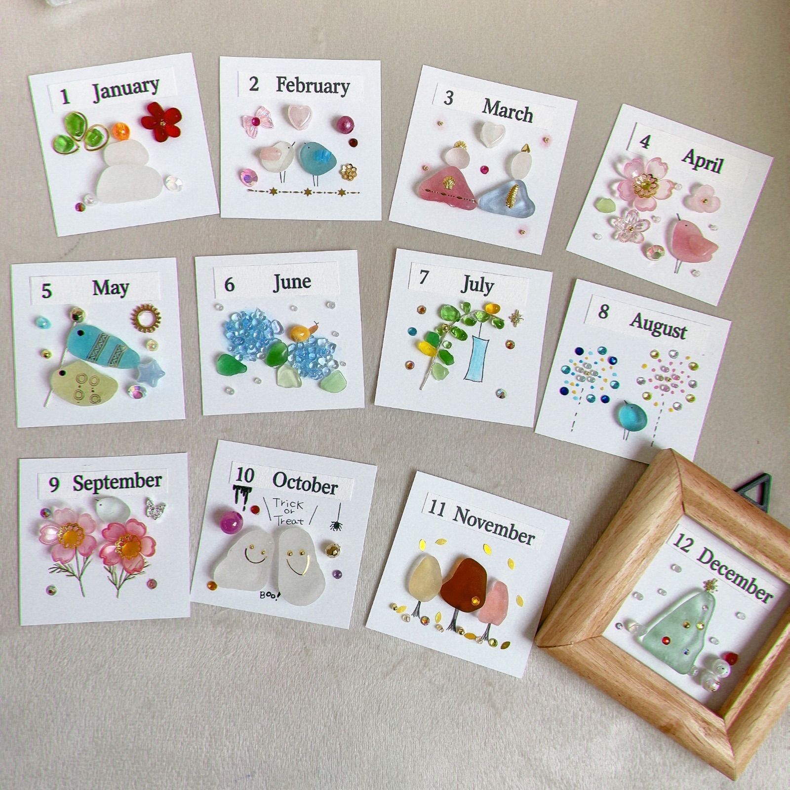 シーグラスアート　限定品　カレンダー　１２ヵ月　イベント　インテリア　雑貨　季節 シーグラスアート 限定品 カレンダー 12ヵ月 イベント インテリア