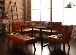 アメリカンヴィンテージ リビングダイニングセット 6人 5点セット テーブル ソファ1脚 アームソファ1脚 チェア1脚 ベンチ1脚 左アーム W 120