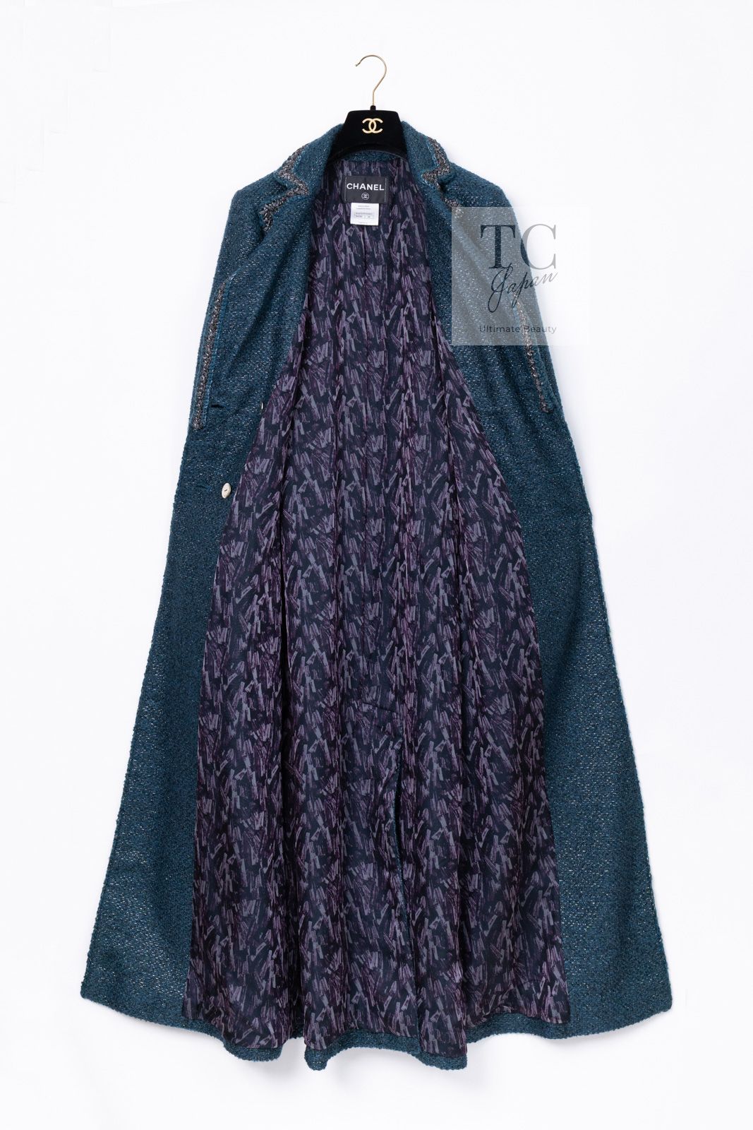 シャネル コート CHANEL エメラルド グリーン メタリック ツイード