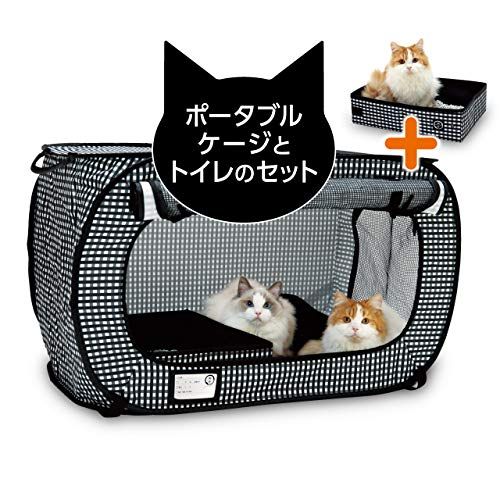 美品 未使用に近い 猫 ゲージ トイレ 猫壱 ポータブル ケージ トイレ セット 折り畳み可能 防災 移動用 黒