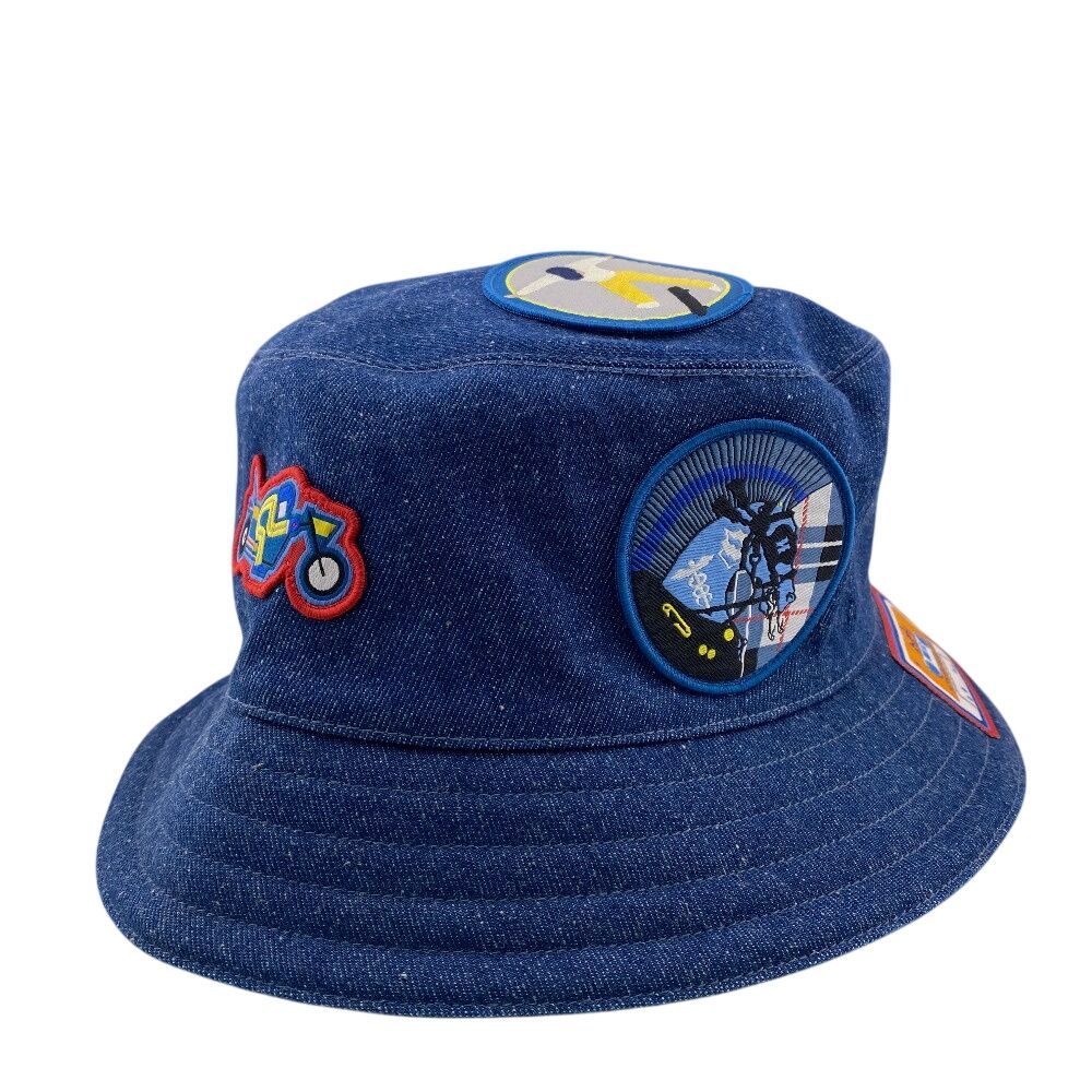 美品　エルメス　Hermes ハット　バケットハット　H柄　ネイビー エルメス(HERMES)エルメス ハーパー バケット ハット 帽子 レディース