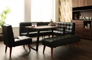 ヴィンテージスタイル リビングダイニングセット 4人 5点セット テーブル ソファ1脚 アームソファ1脚 チェア1脚 ベンチ1脚 右アーム W 120