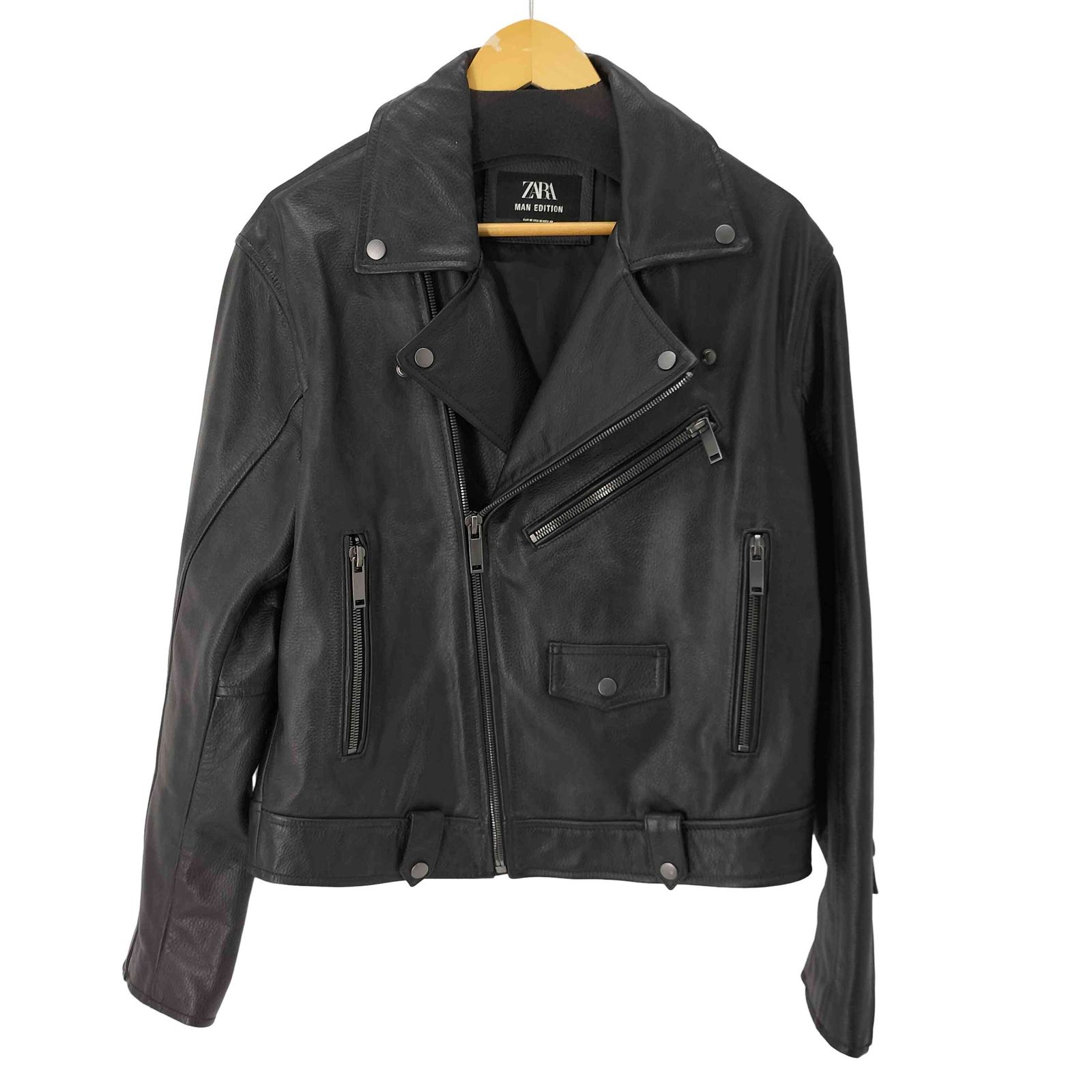 ザラ ZARA LEATHER BIKER JACKET メンズ import：M 