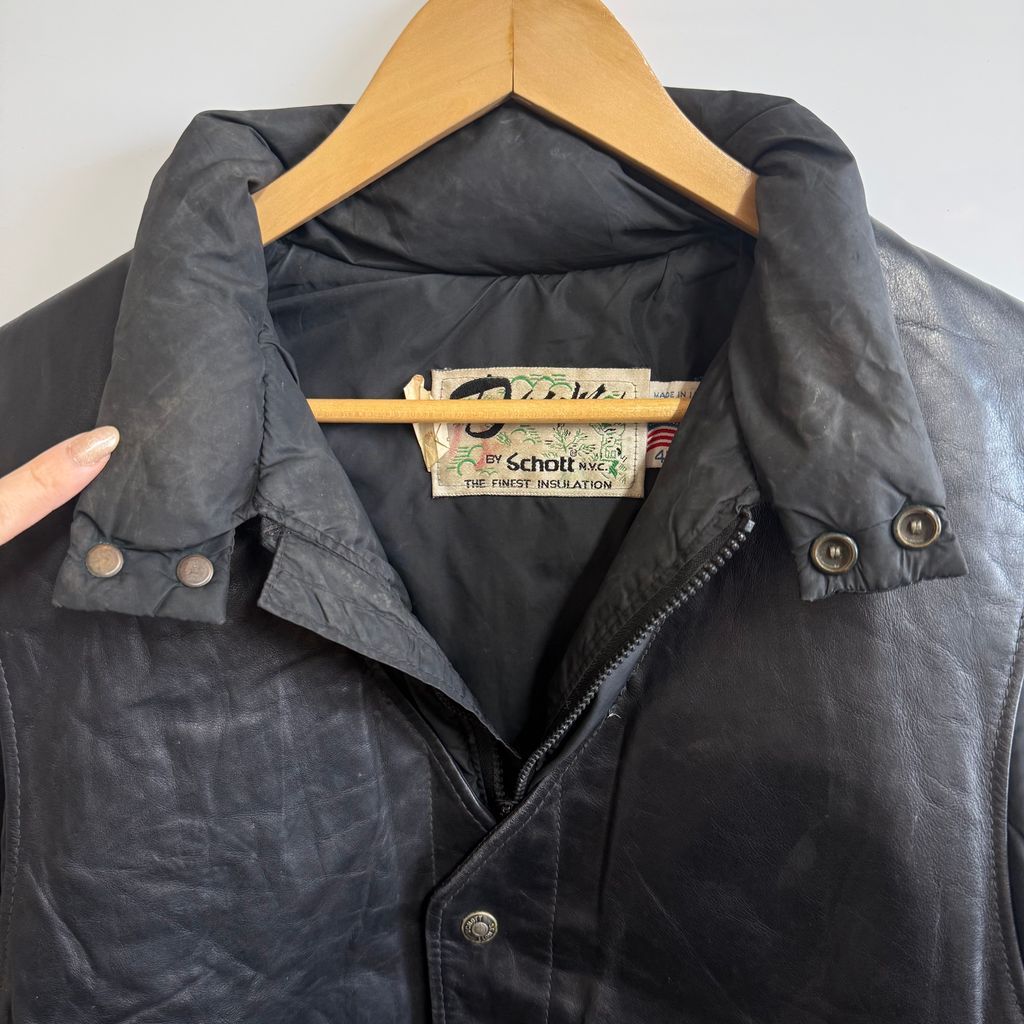 USA製 Schott ショット 2WAY レザーベスト×ダウンジャケット 黒 サイズ