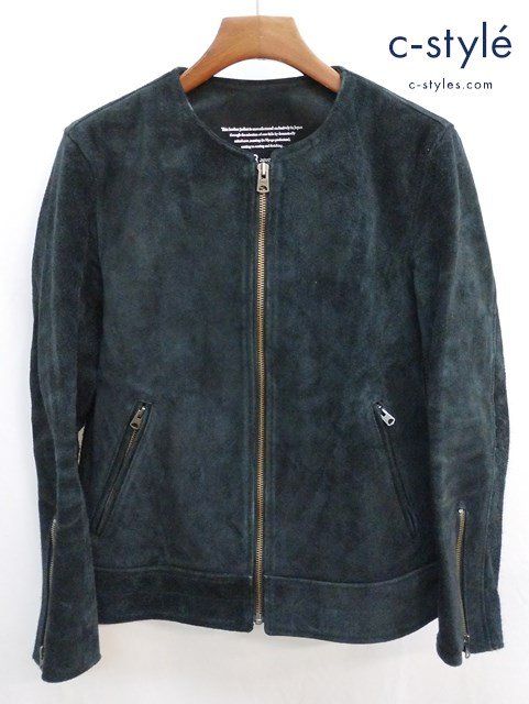 A564 [秋冬物][人気] Johnbull ジョンブル ノーカラースウェードライダースジャケット M ブラック 牛革 16631 | G