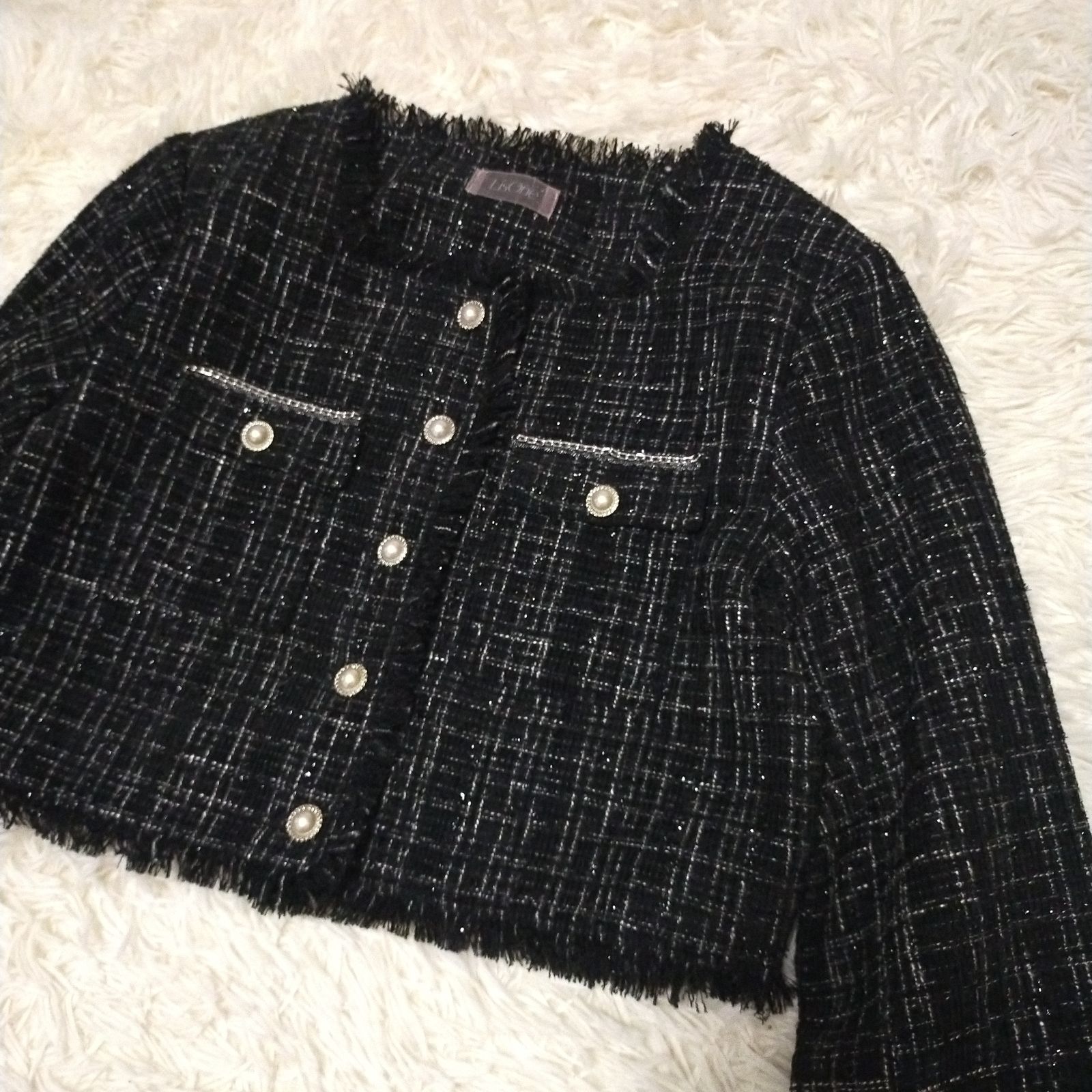 黒ツイードラスト1点☆即購入可能です☆ツィード　黒一色　上質ツイードジレ☆ 黒ツイードラスト1点☆即購入可能です☆ツィード 黒一色 上質ツイードジレ