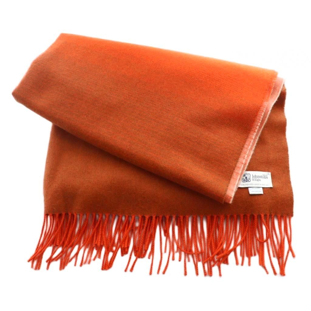 Johnstons カシミヤ100% オレンジ マフラー　スコットランド製 ジョンストンズオブエルガン Johnstons of Elgin 節約 マフラー