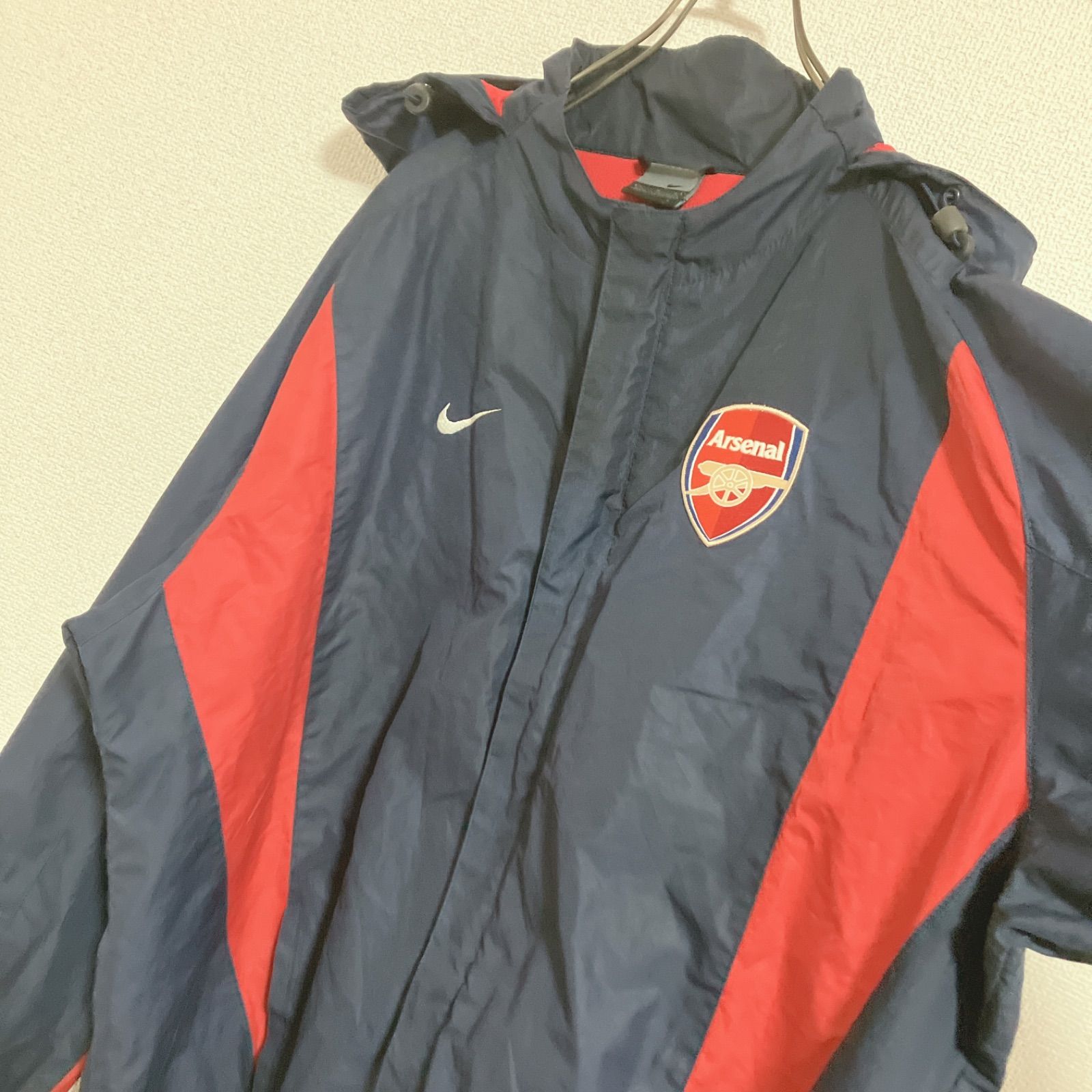 刺繍】00s NIKE ナイキ Arsenal アーセナル ナイロンパーカー 紺 L