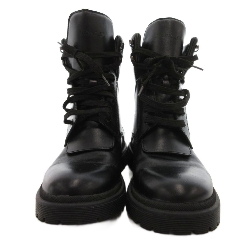 モンクレール　黒ショートブーツ モンクレール MONCLER モックトゥブーツ ショート レザー ロゴ 38.5 黒