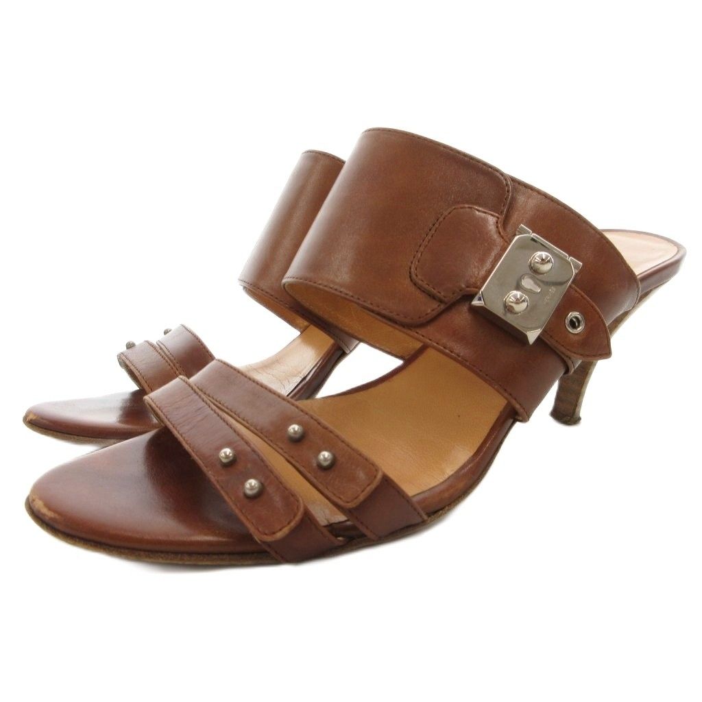 エルメス HERMES レザーワイドベルトストラップサンダル ミュール