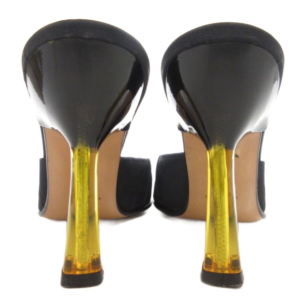 プラダ PRADA サテン サンダル ミュール ピンヒール クリアヒール 35