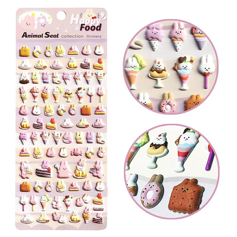 TK.tech シール ステッカー 3D 立体 動物 食べ物 ごほうび シール帳