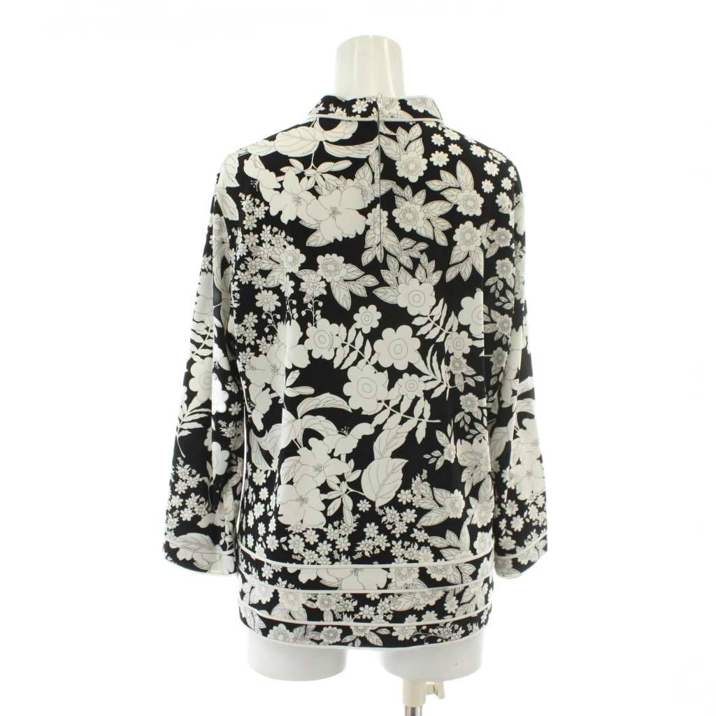 【美品】レオナール ハイネック モノトーンフラワーカットソー トリム 花柄 黒 レオナール LEONARD カットソー 長袖 花柄 総柄 ハイネック バック