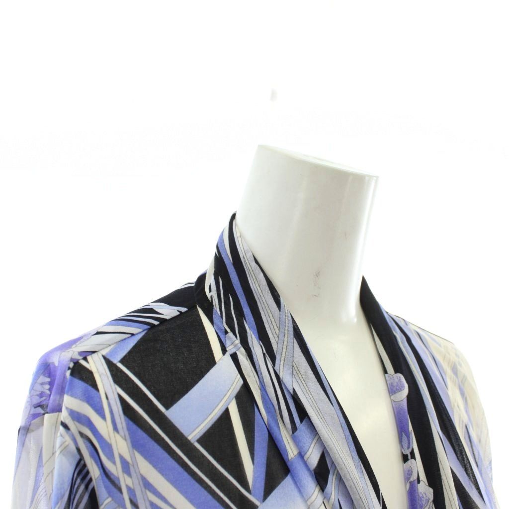 美品　レオナール　カーディガン　トップス　カンカン素材　ネイビー　バラ柄　長袖 美品 レオナール カーディガン トップス カンカン素材 ネイビー バラ柄