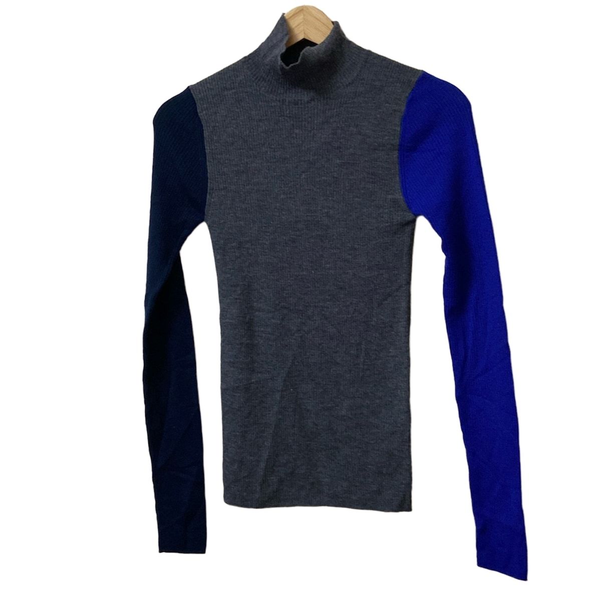 ENFOLD エンフォルド バイカラー リブニット セーター ネイビー 38 美品✨ENFOLD リブニット バイカラー ストレッチ ネイビー ブルー 38