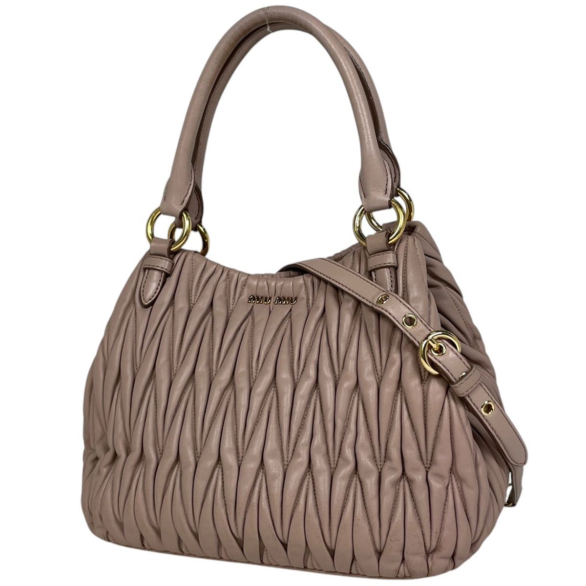 miu miu マテラッセ　ギャザークラッチ、ショルダー2wayバッグ ベージュ ミュウ ミュウ Miu Miu マテラッセ ハンドバッグ 2WAY ショルダー