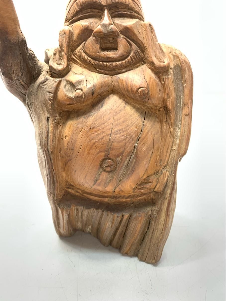 貴重 布袋 木彫人形 七福神 天然木 縁起物 置物 レトロ ヴィンテージ