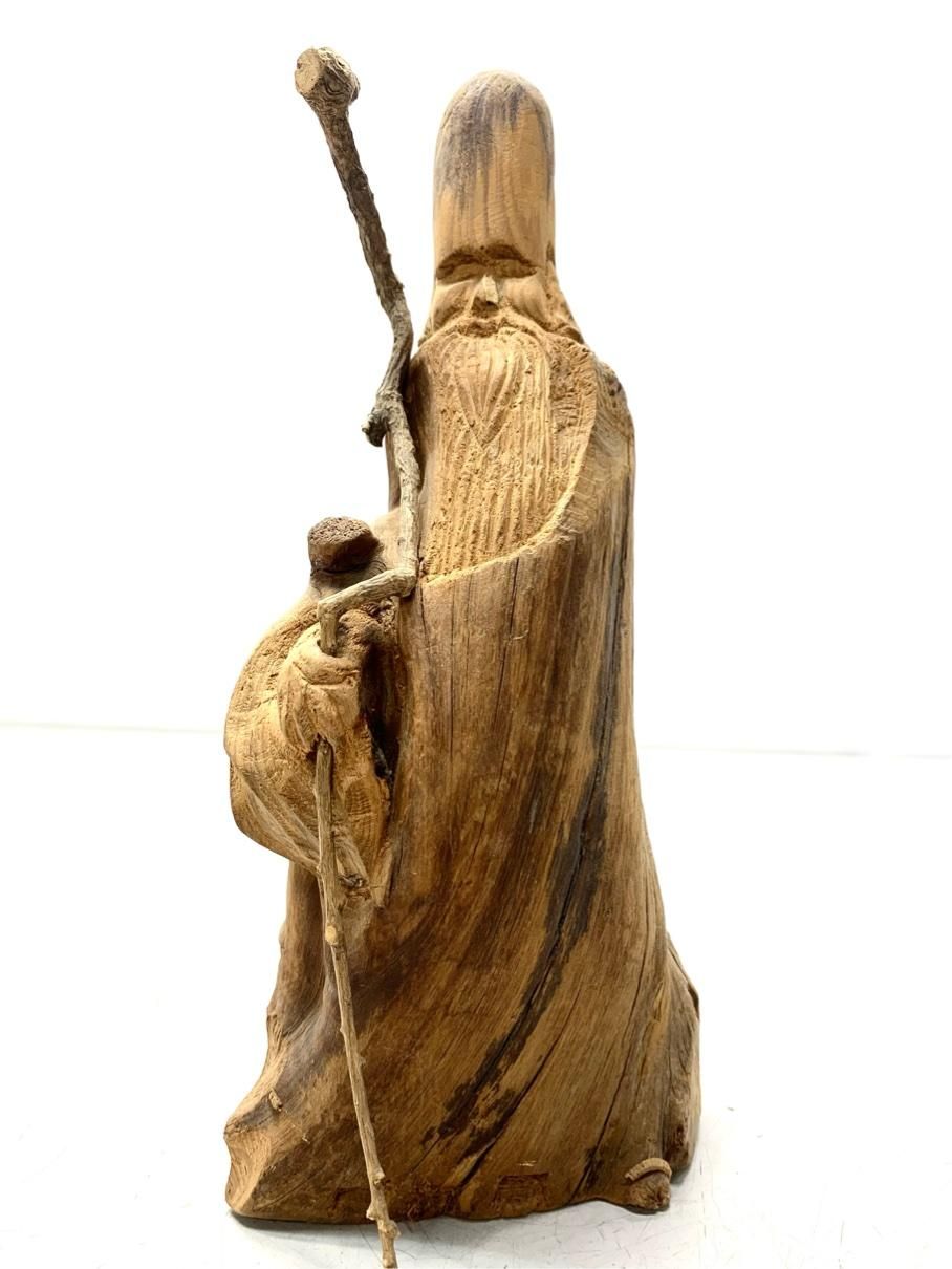 貴重 寿老人 木彫人形 七福神 天然木 縁起物 置物 レトロ ヴィンテージ