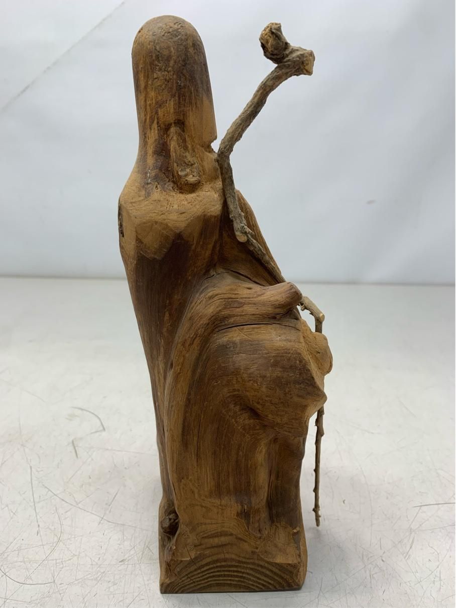 貴重 寿老人 木彫人形 七福神 天然木 縁起物 置物 レトロ ヴィンテージ