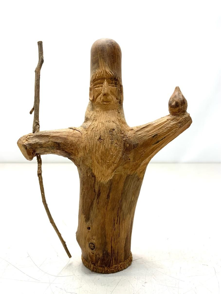 貴重 寿老人 ハニワ 木彫人形 七福神 天然木 縁起物 置物 レトロ