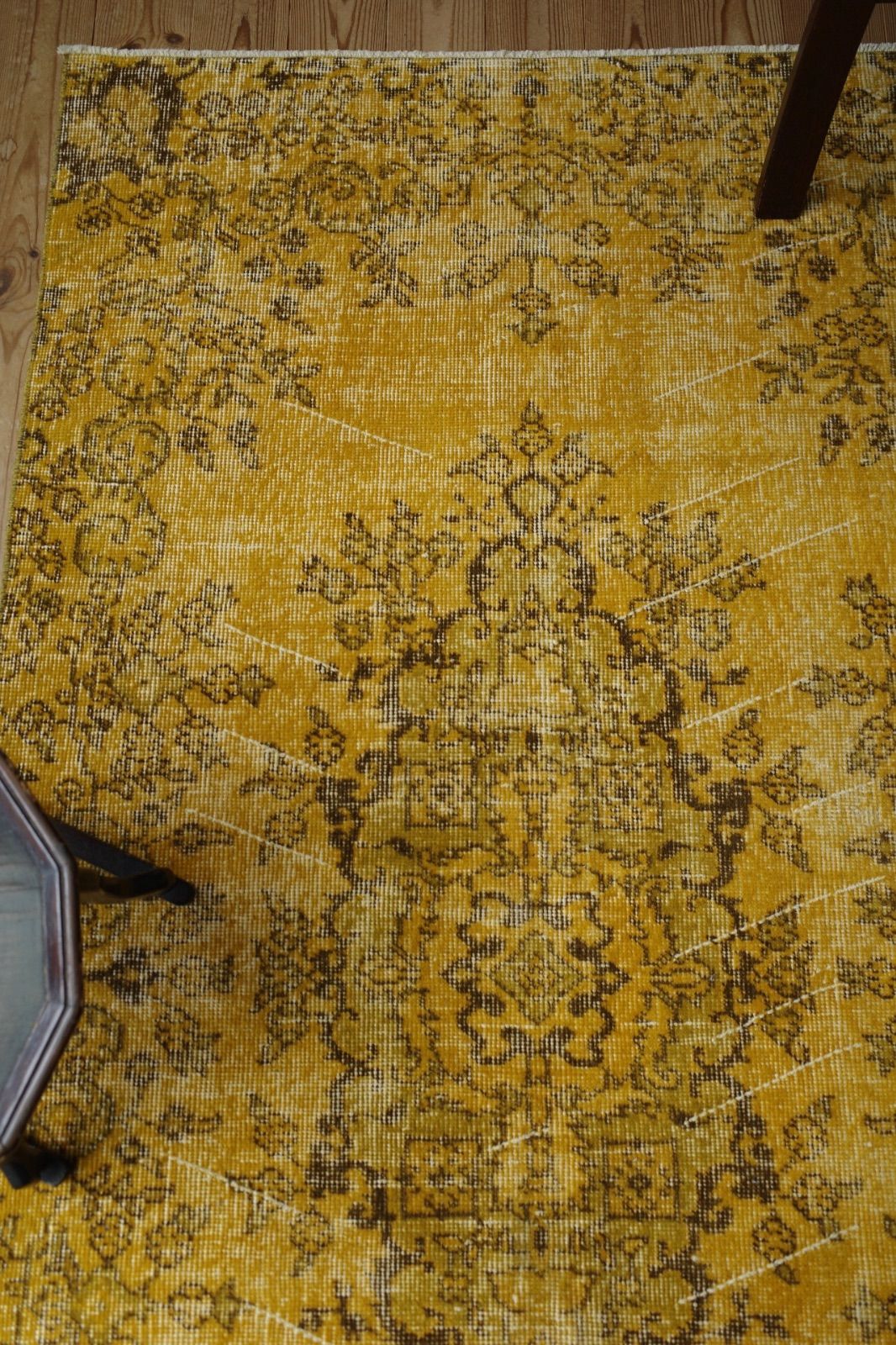 トルコ　オーバーダイ　ヴィンテージラグ　イエロー　シャビー トルコ オーバーダイ ヴィンテージラグ イエロー シャビー