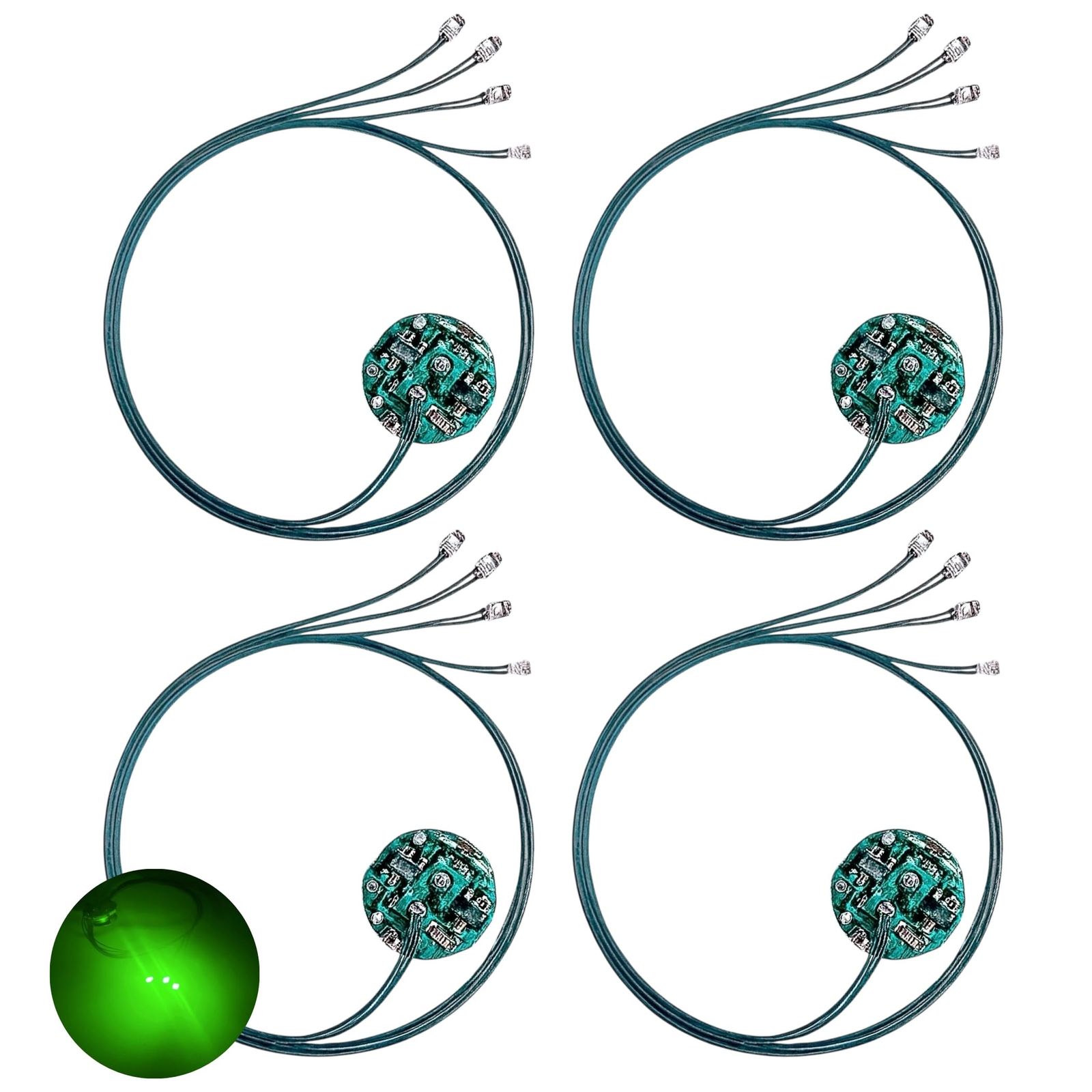 Lezalic LED 電飾 リード線 4本 磁気スイッチ 4個セット 点灯 点滅 ボタン電池 (CR927対応) 模型 プラモデル ジオラマ ライト ワイヤレス 超小型 (グリーン 4) [グリーン 4]