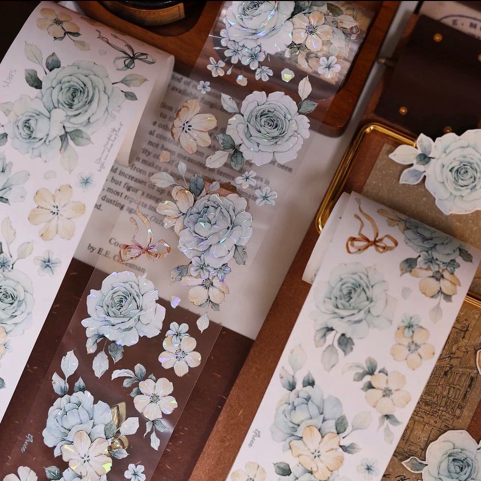 贝壳光 5.5cm×6m 120cm/loop 晴空 海外マスキングテープ 海外マステ 花