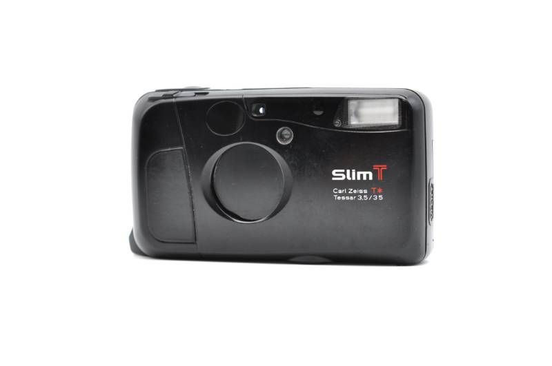 フィルムカメラ Kyosera slim T CarlZeiss Tessar 35mm 動作OK】KYOCERA Slim T CarlZeiss Tessar 35mm ブラック コンパクト