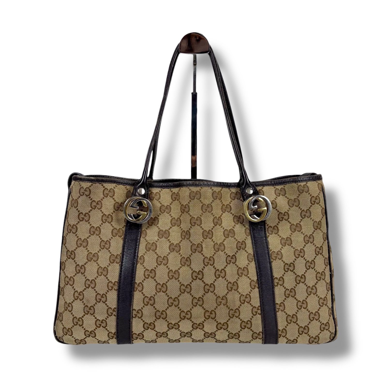 グッチ GUCCI トートバッグ GGキャンバス ブラウン レザー インター