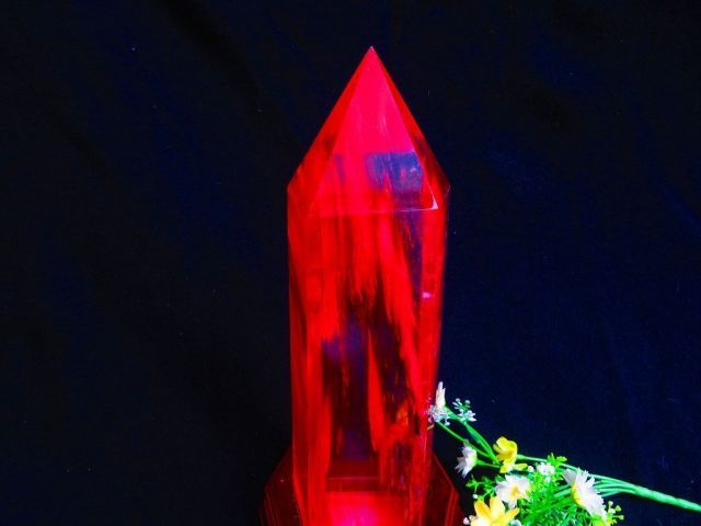 公式 ☆超綺麗K9赤水晶六角柱☆超巨大3.177kg高350mm台座付き☆〇