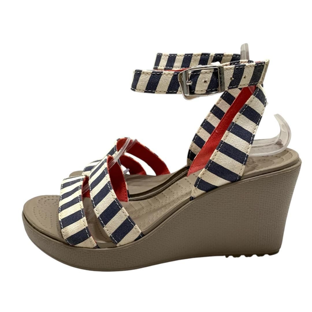 美品】クロックス (23) サンダル ストライプ ウェッジソール