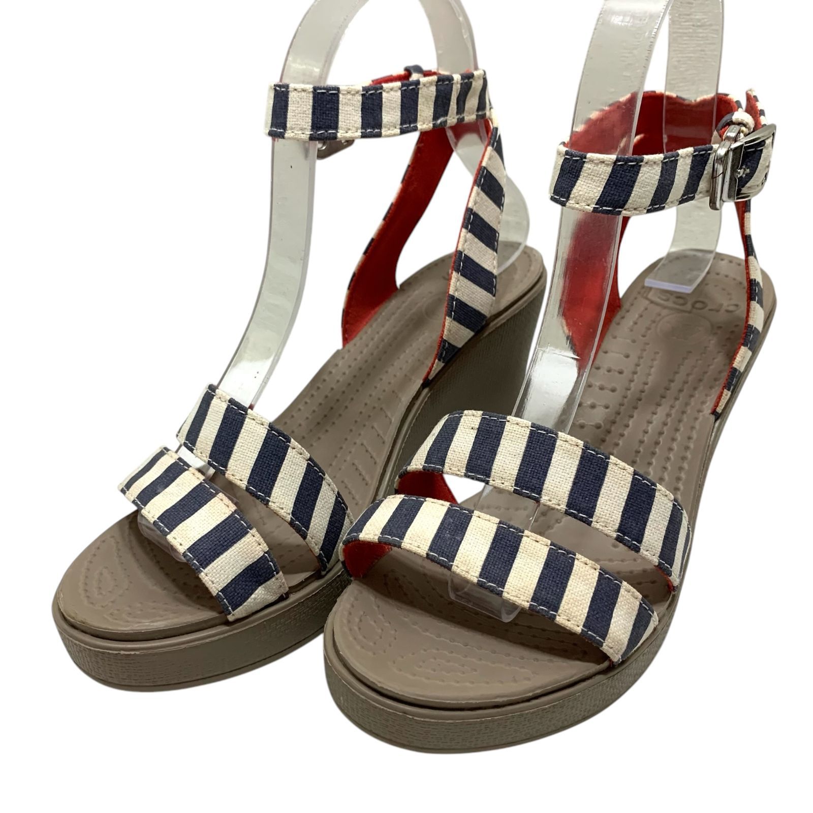 美品】クロックス (23) サンダル ストライプ ウェッジソール