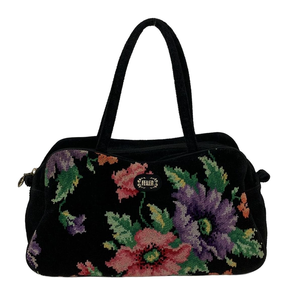 FEILER(フェイラー) ハンドバッグ - 黒×ピンク×マルチ 花柄/ミニ