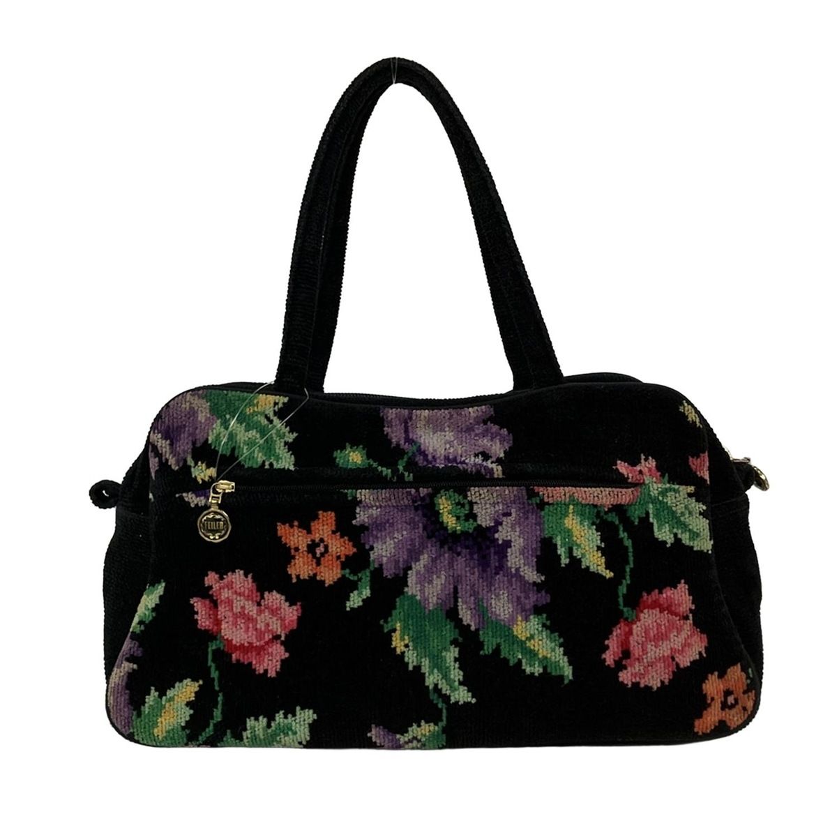 FEILER(フェイラー) ハンドバッグ - 黒×ピンク×マルチ 花柄/ミニ