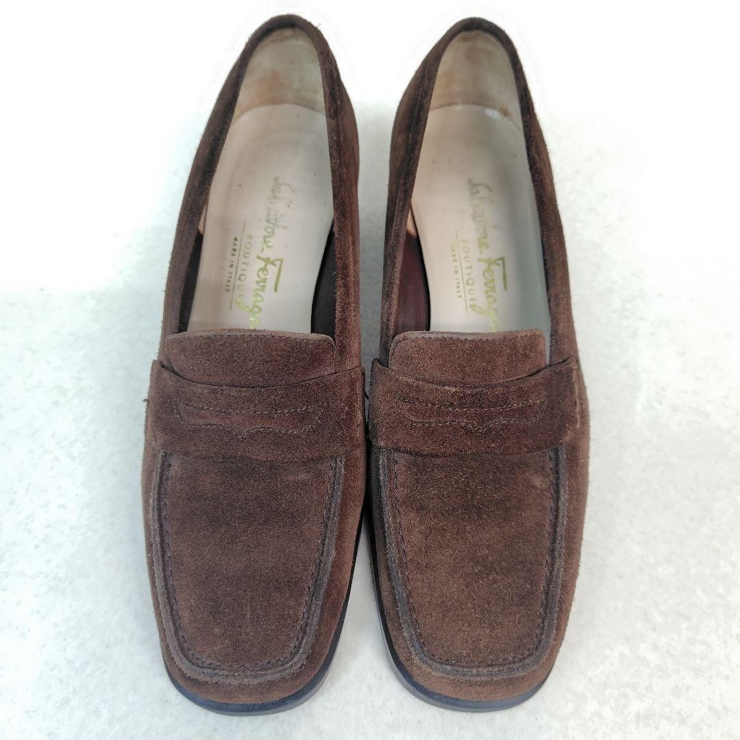 22.5㎝レディースローファー　　フェラガモ Salvatore Ferragamo フェラガモ コインローファー 5D 22cm スエード
