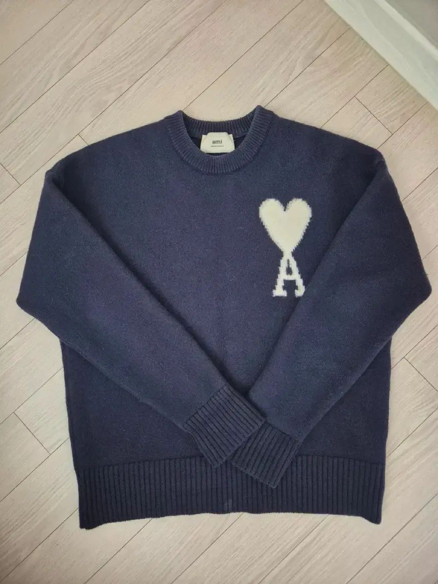 アミ ビックハート ビックロゴ ネイビー ニット インタルシア 限定モデル